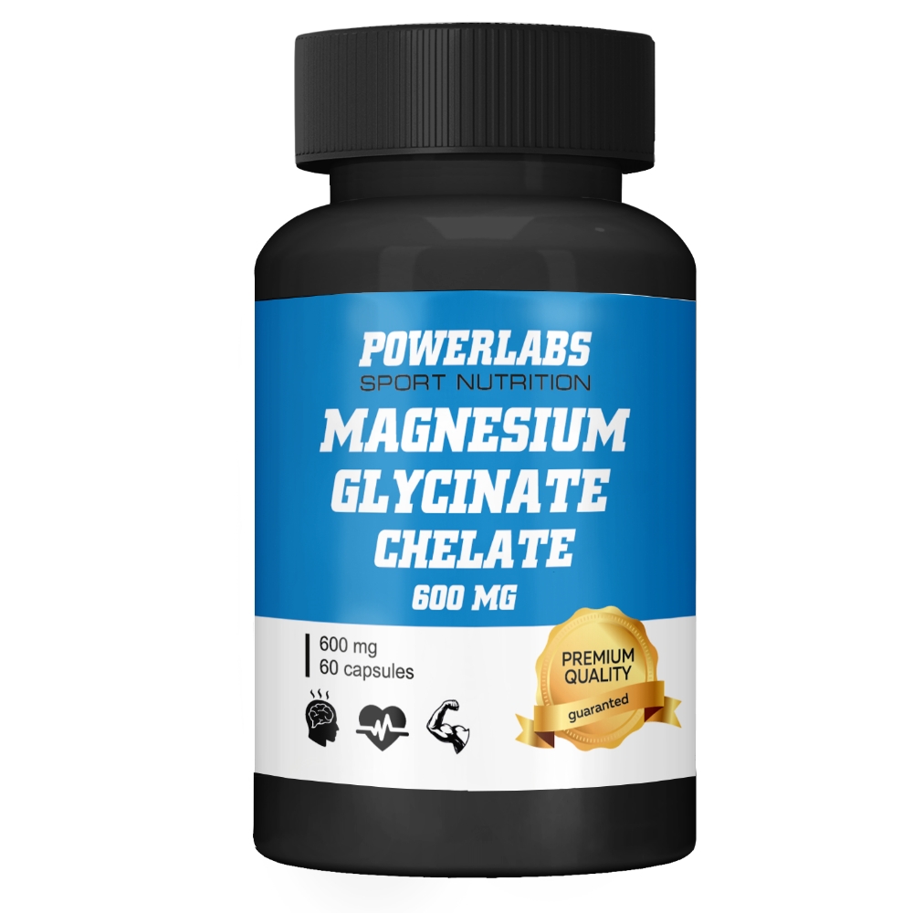Витамины PowerLabs Магний хелат 600мг (Magnesium chelat) 60 капсул
